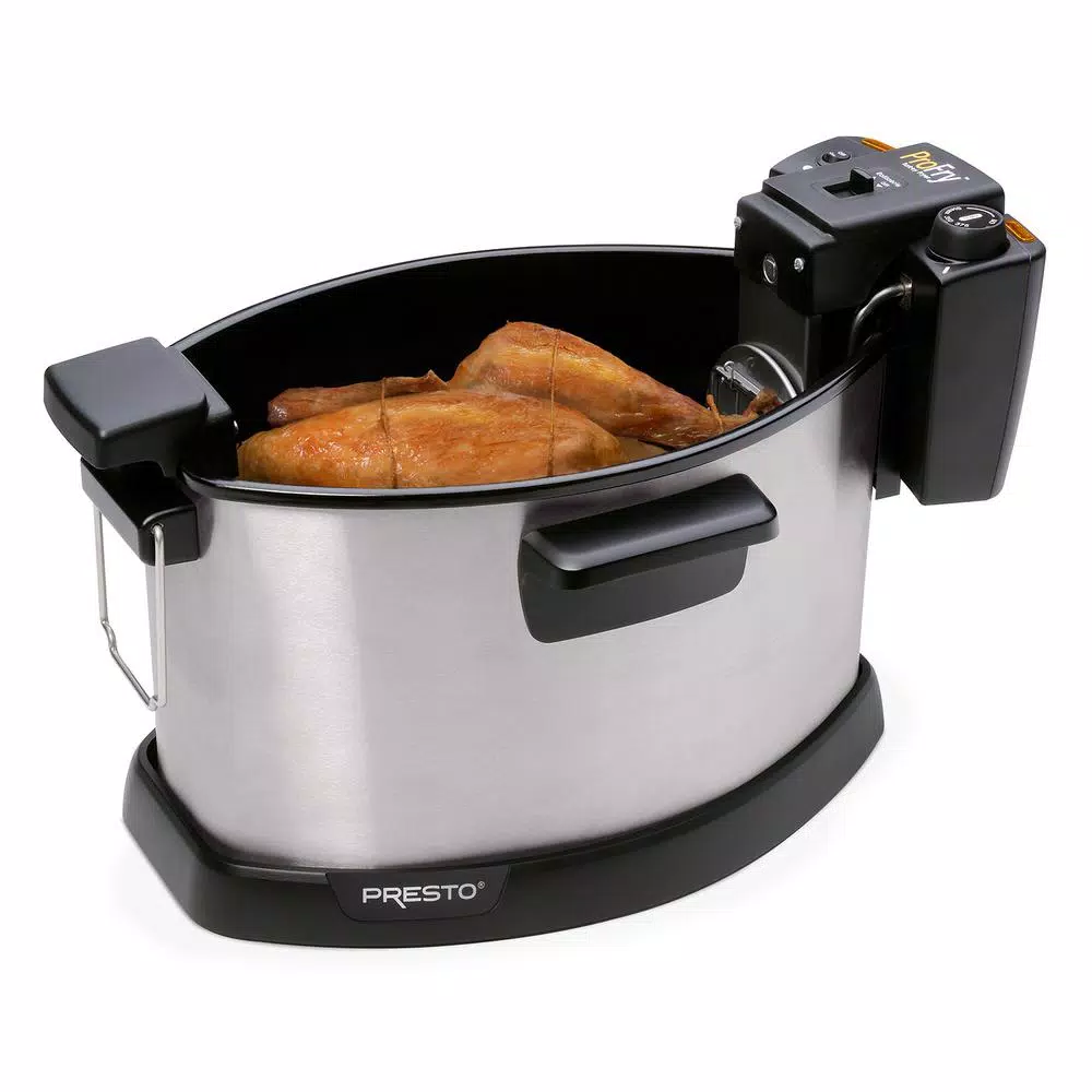 Presto Pro-Fry Electric Rotisserie Turkey Fryer, 1800W Indoor Deep Fryer with Stainless Steel Housing