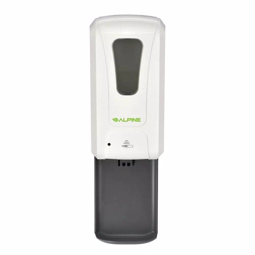 Alpine Industries 1200ml Automatic Soap and Gel Hand Sanitizer Dispenser with Drip Tray, White