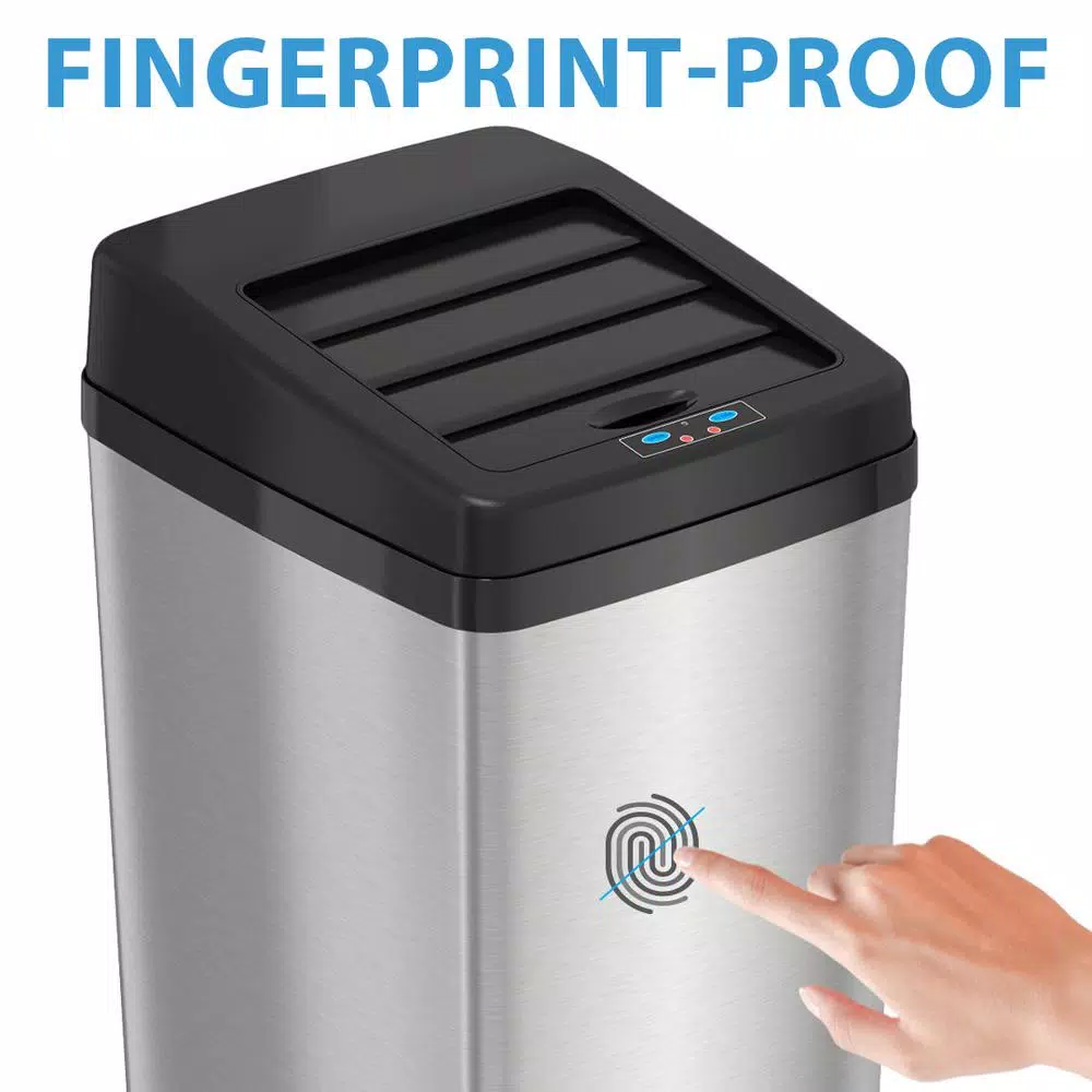 iTouchless 14 Gal. Stainless Steel Motion Sensing Touchless Trash Can with Space-Saving Sliding Lid