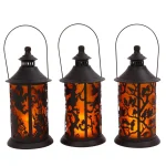 Gerson Set of 3 Halloween Metal Themed Lanterns with LED Flameless Candles, 14.17 in. thumbnail 1