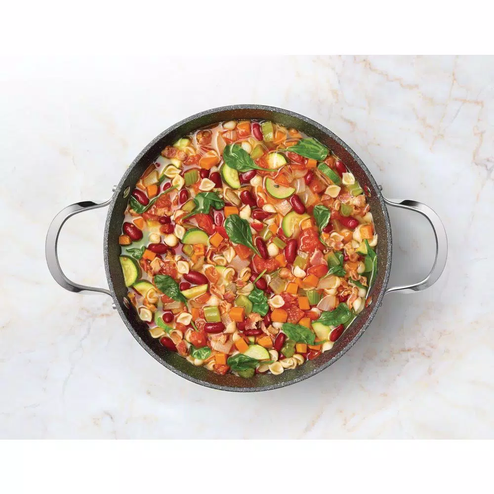 Starfrit The Rock 7.2 Qt. Aluminum Nonstick Stock Pot with Glass Lid, Black Speckle