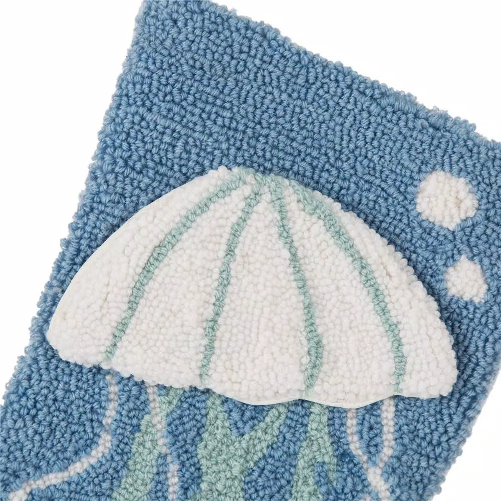Glitzhome 19 in. 3D Jellyfish Hooked Christmas Stocking, Blue and White Beach Theme