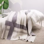 Glitzhome Modern Geometric Pattern Knitted Feather Yarn Throw Blanket, 60 x 50 in thumbnail 1