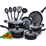 Cook N Home 15-Piece Nonstick Aluminum Cookware Set with Soft Handles, Black thumbnail 1