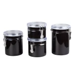 Creative Home 4-Piece Black Stainless Steel Canister Set with Airtight Locking Clamp Lids thumbnail 1