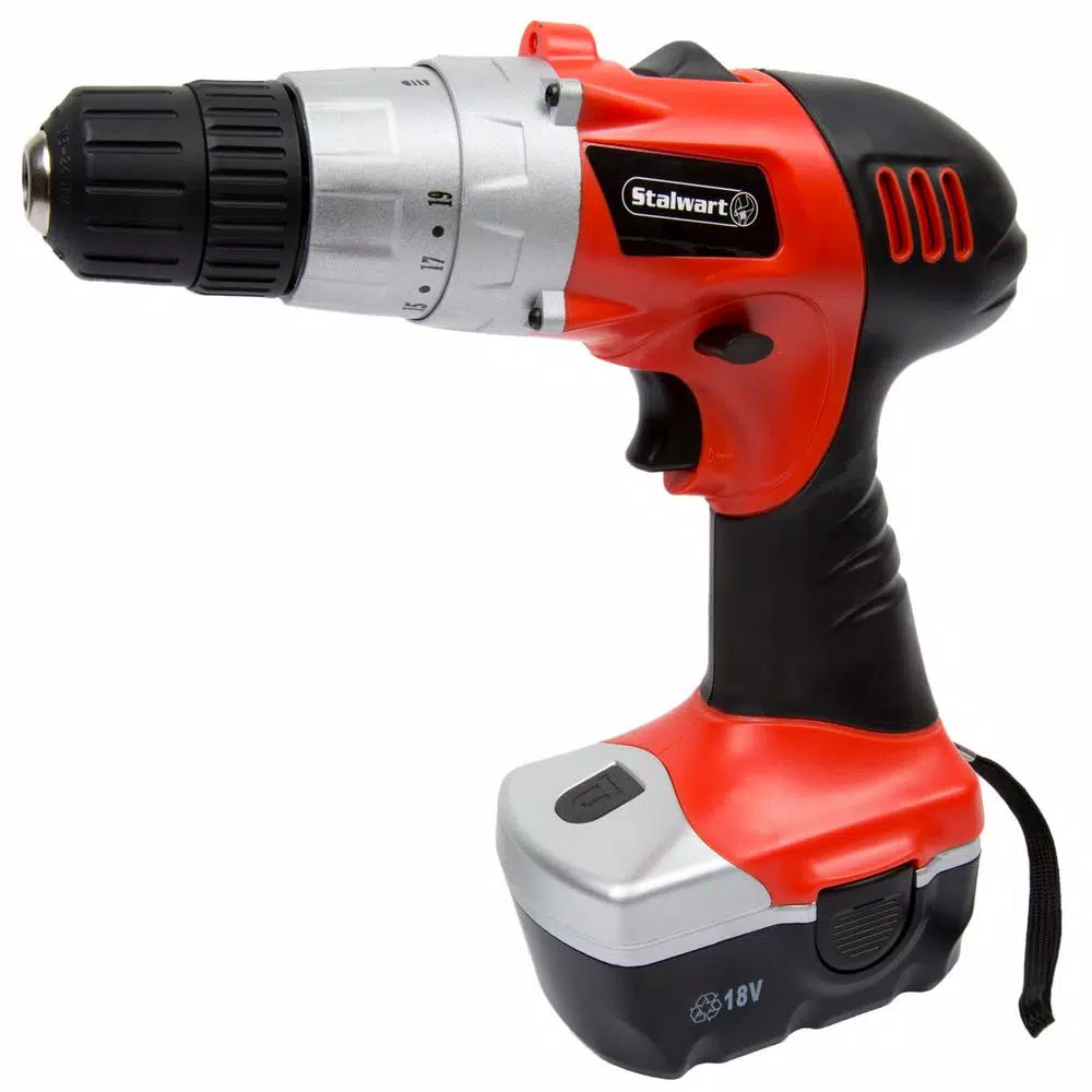 Stalwart 18V Cordless Drill/Driver Kit with 2 Ah Battery and Charger, 3/8 in. Keyless Chuck