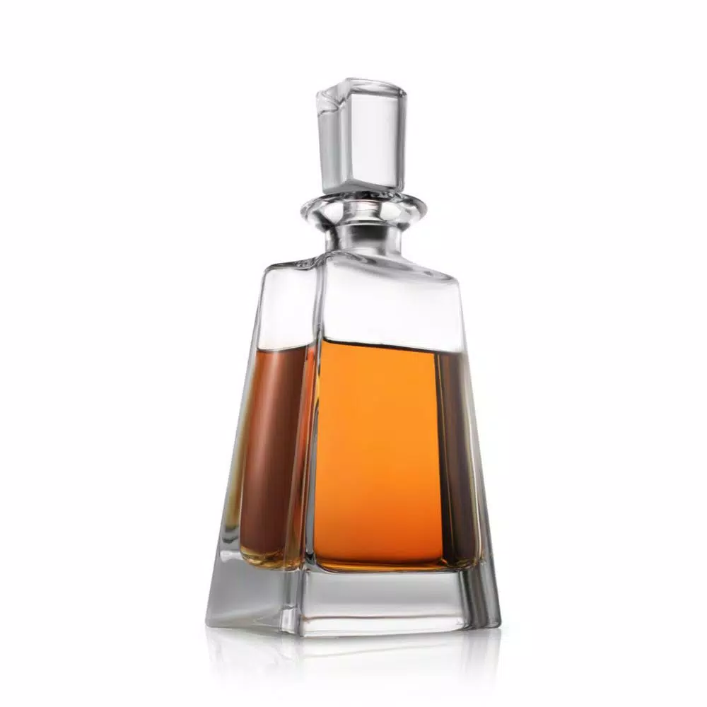JoyJolt Luna Crystal Whiskey Decanter with Stopper, 23.5 oz Clear Rectangular Glass Decanter