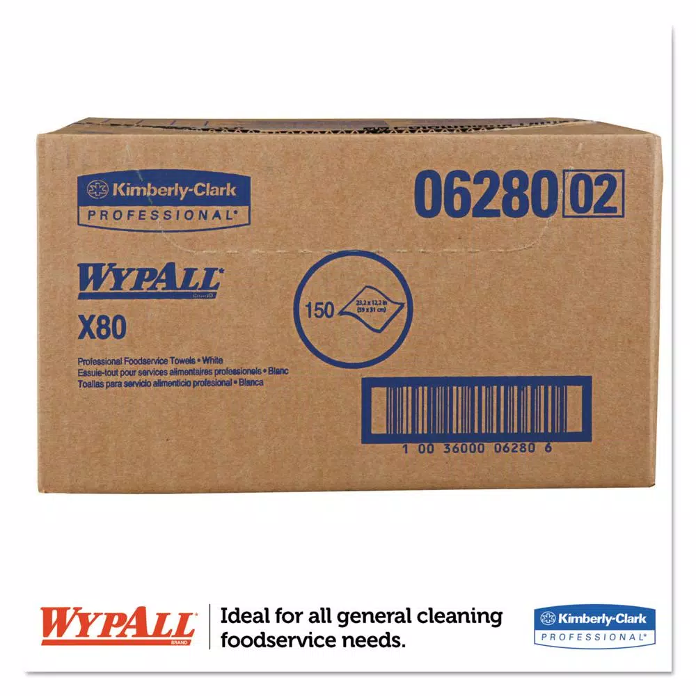 Wypall X80 Foodservice Towels Antimicrobial Hydroknit 12.5 x 23.5 in, 150 Sheets