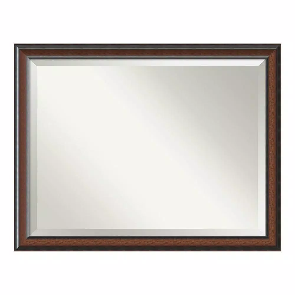 Amanti Art Cyprus 44.75 in. W x 34.75 in. H Rectangular Beveled Edge Wood Framed Bathroom Vanity Mirror in Walnut
