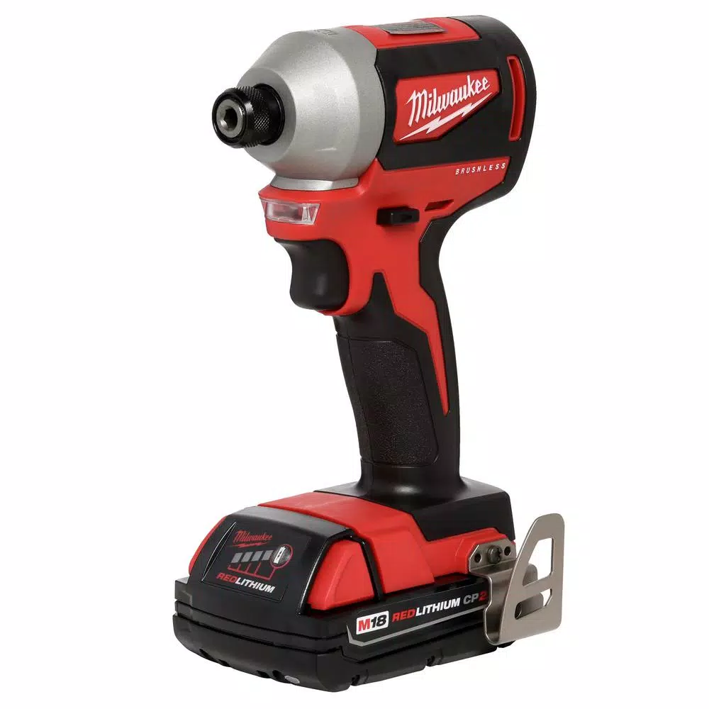 Milwaukee M18 18V Brushless Cordless 1/4 in. Hex Impact Driver Kit with Two 2.0 Ah Batteries and Charger
