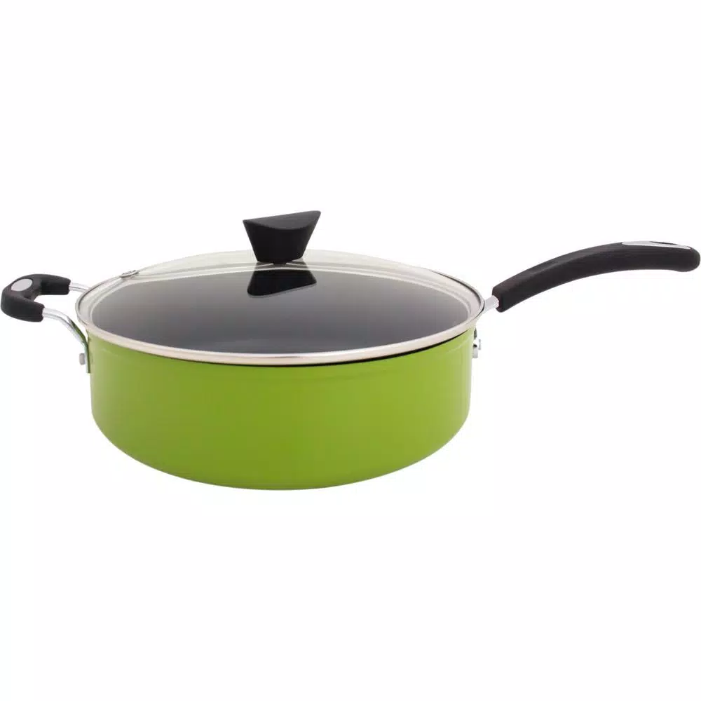 Hampton Bay Ozeri Green Earth 5.3 qt. Aluminum Ceramic Nonstick Sauce Pan with Glass Lid, Green