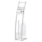 Furinno Wayar Toilet Brush and Paper Holder Stand, 3-in-1 Freestanding Chrome Bathroom Organizer, Silver thumbnail 1