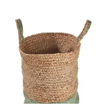 LR Home Wise Braided Natural Jute Decorative Basket with Handles, Green/Beige thumbnail 2