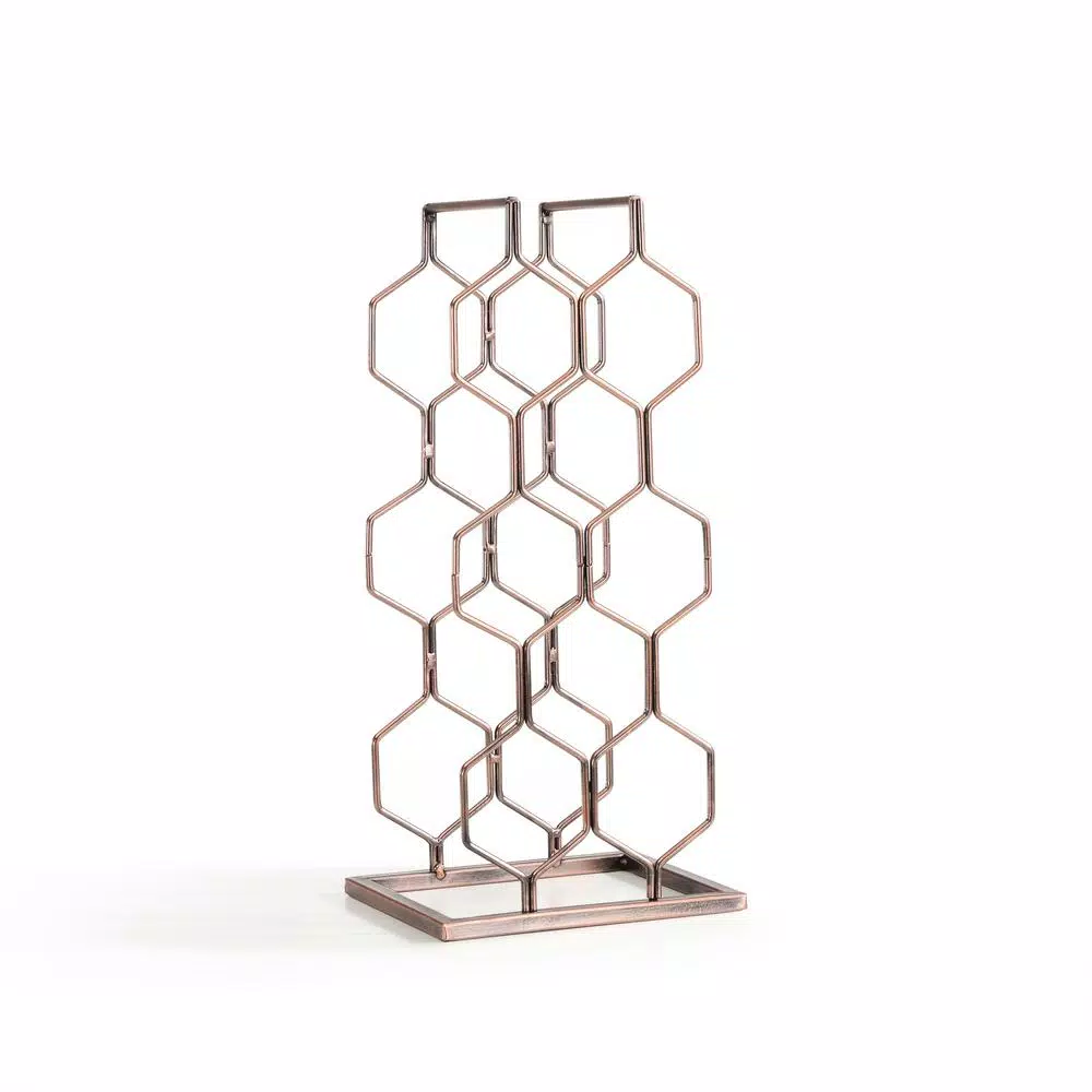 DANYA B. Copper Electroplated 8-Bottle Wine Rack - Modern Geometric Iron Design