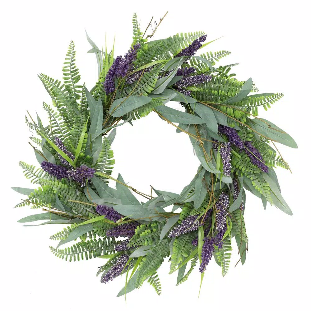 Unbranded Puleo International 24 in. Artificial Lavender Floral Spring Wreath, Purple and Yellow