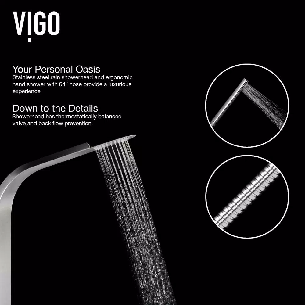 VIGO Brielle 70.5 in. Stainless Steel 6-Jet High Pressure Shower Panel System with Rainhead and Handheld