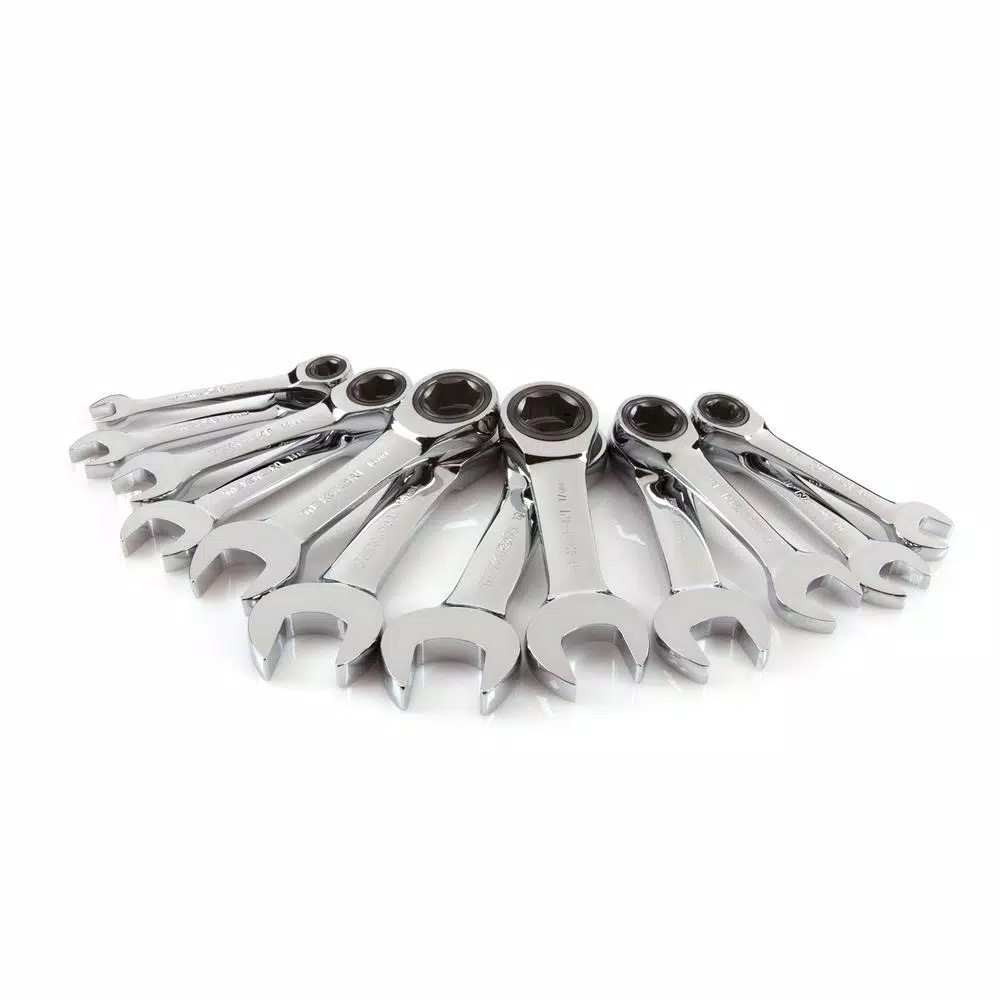TEKTON 12-Piece Metric Stubby Ratcheting Combination Wrench Set, 8-19 mm
