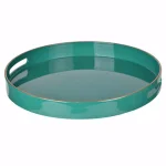 Benzara Modern Green Round Serving Tray with Cutout Handles, 14.57 inch Plastic Multipurpose Tray thumbnail 1