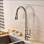 Vanity Art Brushed Nickel Single-Handle Pull-Down Kitchen Faucet with 360 Degree Swivel Spout thumbnail 2