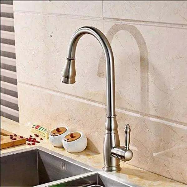 Vanity Art Brushed Nickel Single-Handle Pull-Down Kitchen Faucet with 360 Degree Swivel Spout