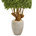 Nearly Natural 41 in. Artificial Boxwood Topiary Tree in Sandstone Planter with Natural Stones thumbnail 3