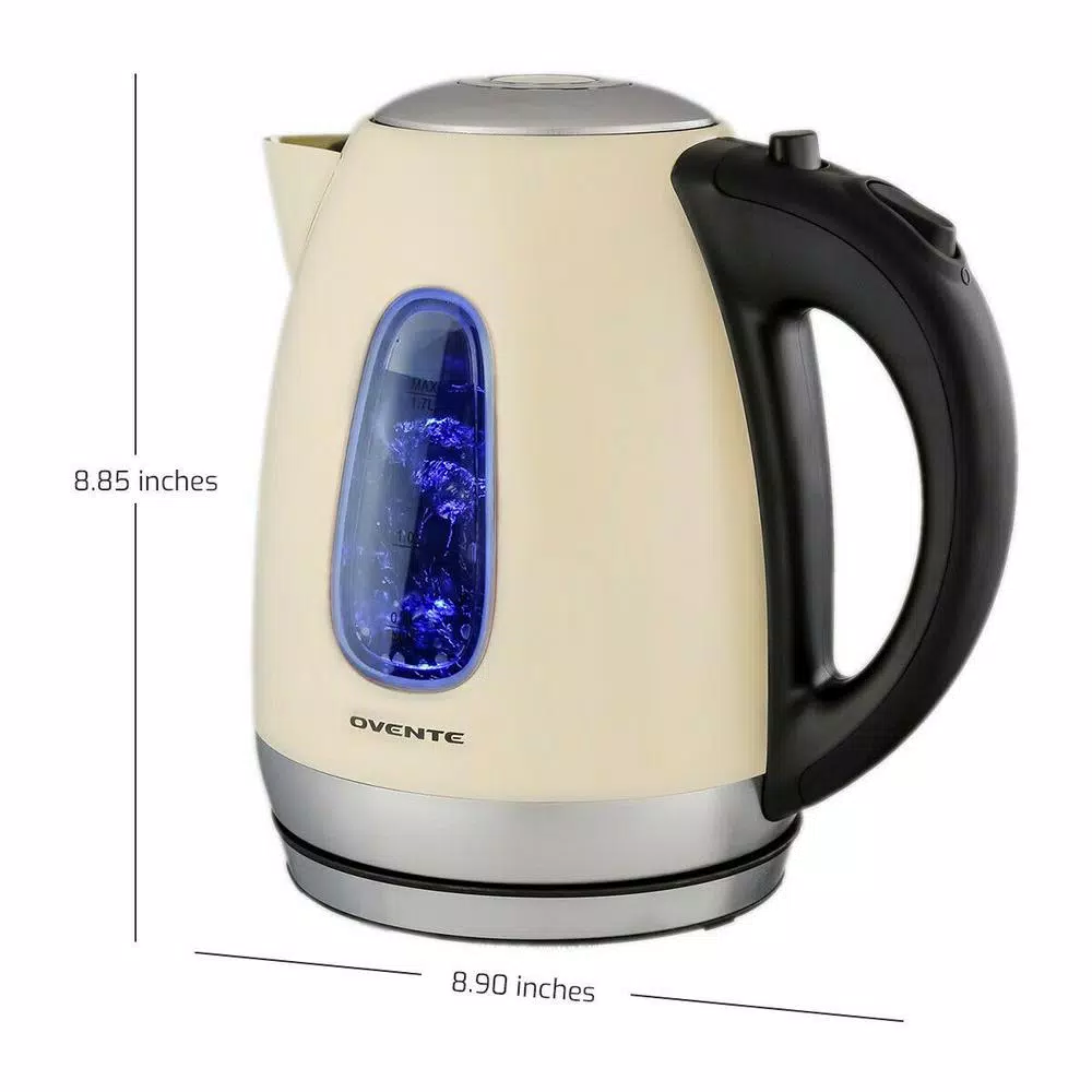 Ovente KS96 1.7L Stainless Steel Electric Kettle, 1100W Rapid Boil, Beige