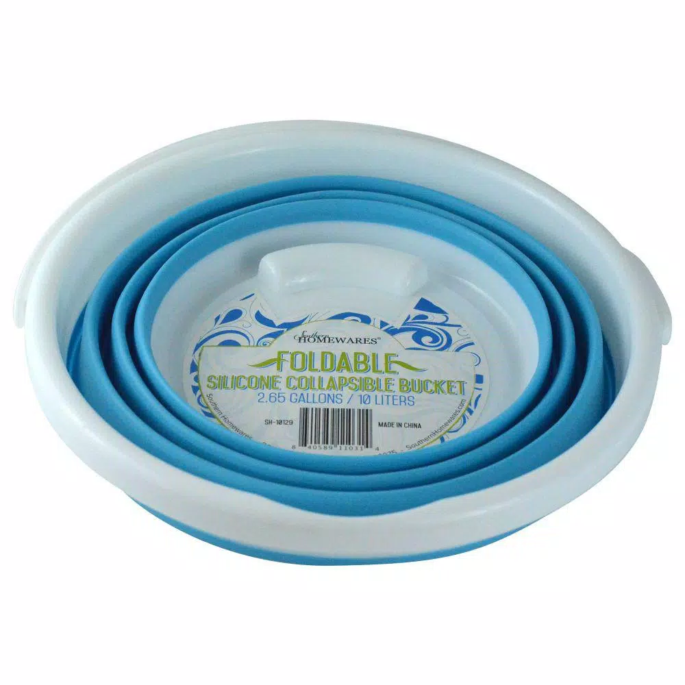 Southern Homewares 2.65 Gal. Blue Collapsible Silicone Bucket, Heavy-Duty Foldable Storage Pail