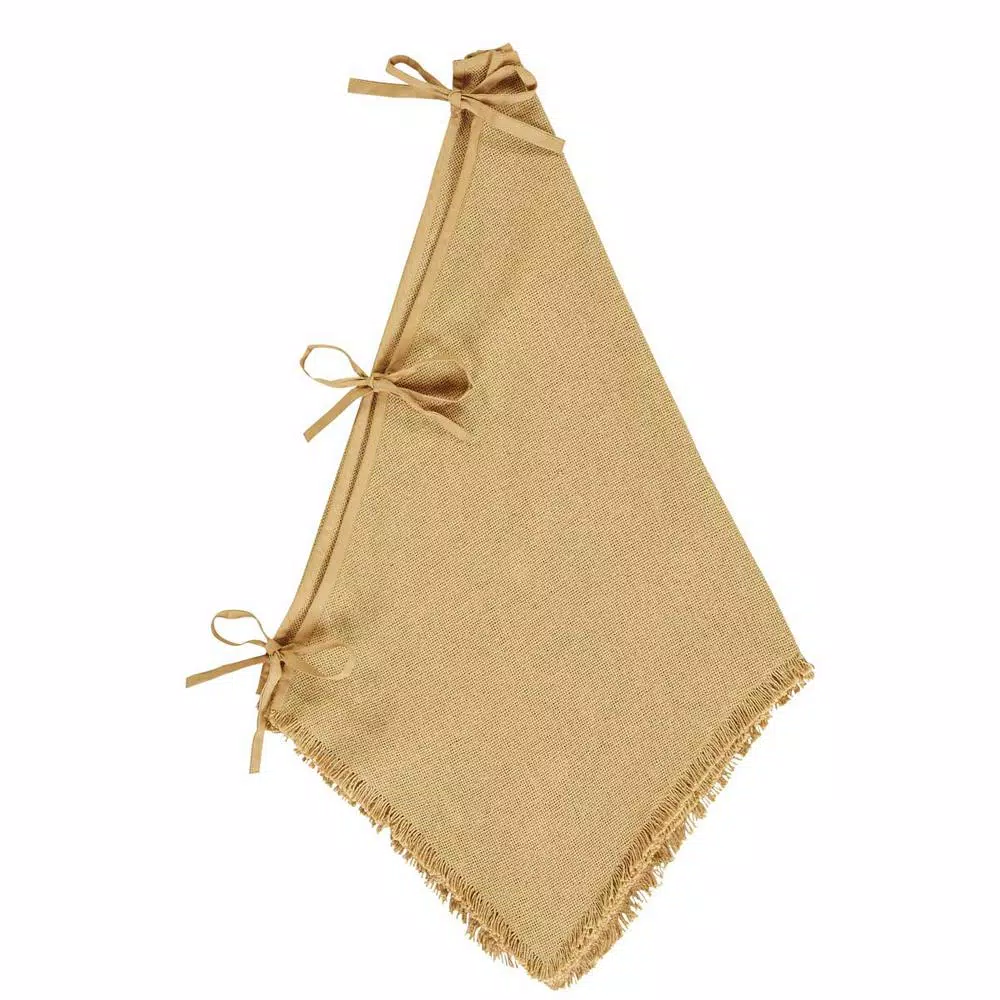 VHC Brands 48 in. Burlap Natural Tan Farmhouse Christmas Tree Skirt with 8-Point Star Design