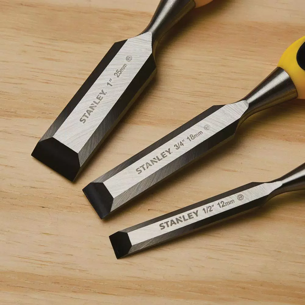 Stanley 3-Piece Wood Chisel Set, Hardened Chrome Carbon Steel Blades
