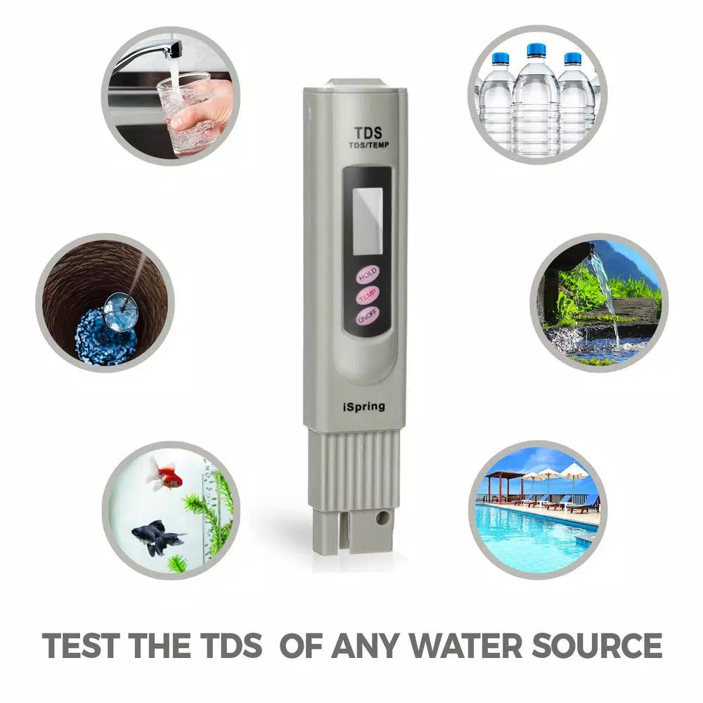 iSpring Digital TDS Meter and Thermometer with Automatic Temperature Calibration and Leather Carrying Case