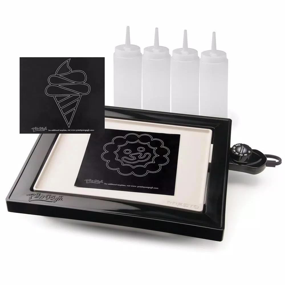 Presto PanGogh Electric Griddle Pancake Art Kit, 112.5 sq. in. Non-Stick Square Griddle with Batter Bottles