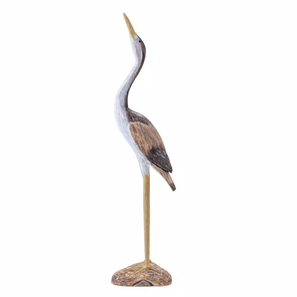 IMAX Reeds Wood Cranes Decorative Sculpture Set of 2 - Beige Pinewood Statues