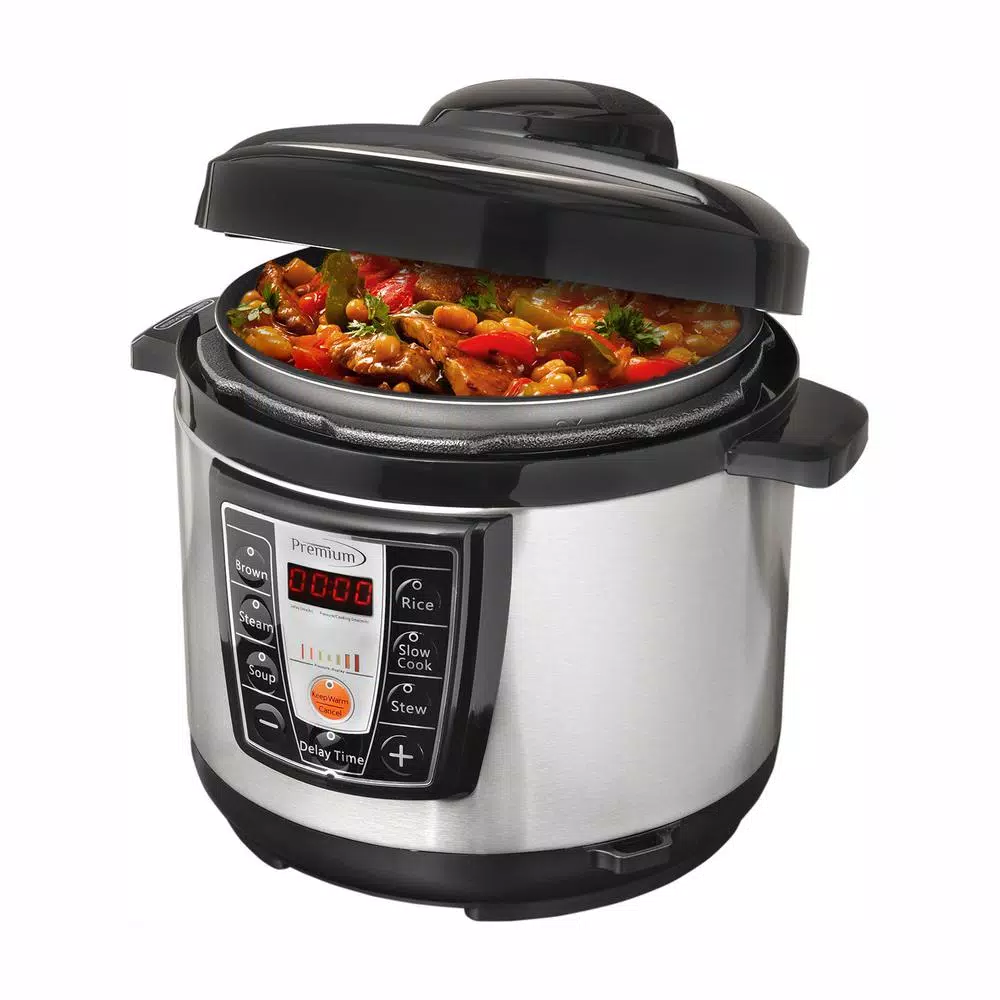 PREMIUM 5.2 Qt. Digital Electric Pressure Cooker with Browning Control, Silver and Black