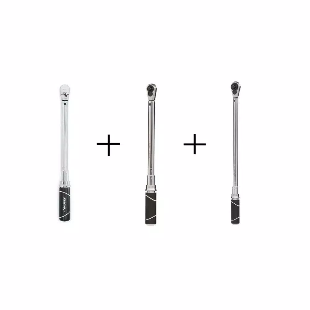 Husky 3-Piece Click Torque Wrench Set, 1/4 in., 3/8 in., and 1/2 in. Drive