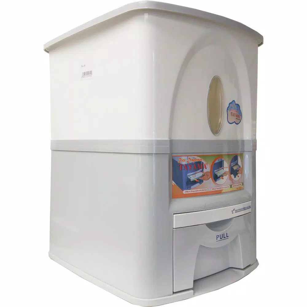 Tayama 33 lbs. Capacity Rice Dispenser, White Food Storage Container