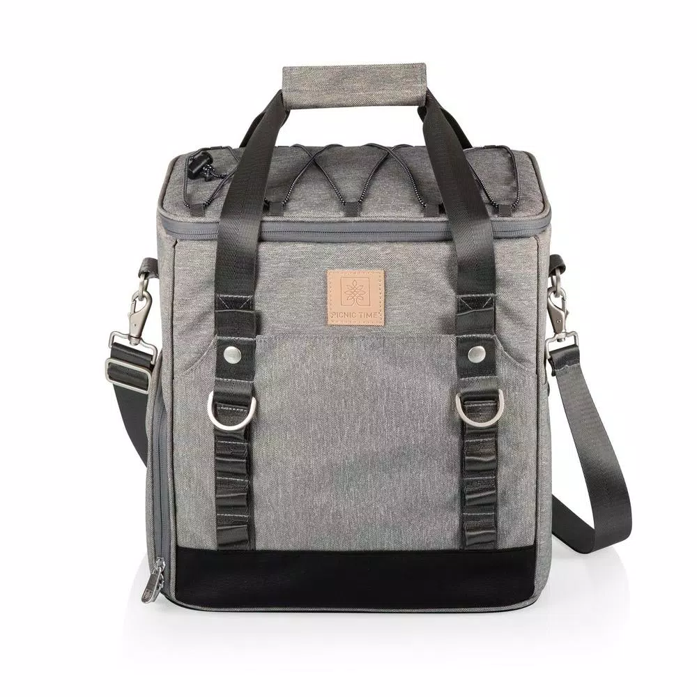 Picnic Time Frontier Heathered Gray Picnic Utility Cooler Bag with Meal Set for Four