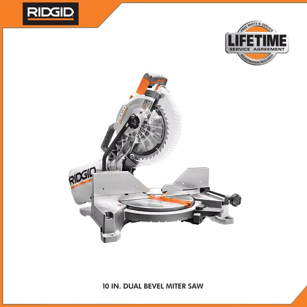 RIDGID 10 in. Dual Bevel Compound Miter Saw, 15 Amp, with LED Cut Line Indicator