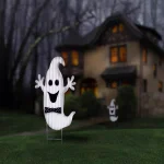 National Tree Company 33 in. Halloween Ghost Metal Sculpture with Polka Dot Bow Tie thumbnail 2