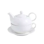 MALACASA White Porcelain Tea for One Set - 3 Piece Teapot, Teacup and Saucer Set thumbnail 1
