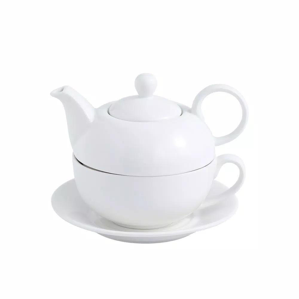MALACASA White Porcelain Tea for One Set - 3 Piece Teapot, Teacup and Saucer Set