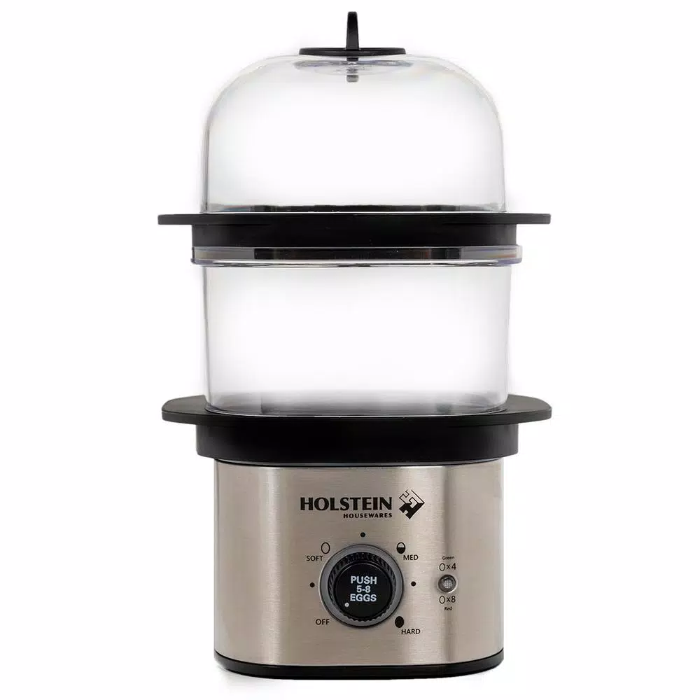 HOLSTEIN HOUSEWARES Holstein 2-Tier Egg Cooker, 8-Egg Capacity, Black Stainless Steel