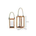 StyleWell Natural Mango Wood Candle Lanterns with Rope Handle, Set of 2 thumbnail 2