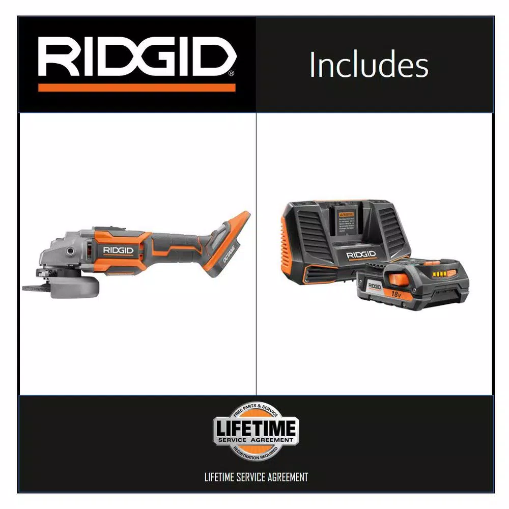 RIDGID 18V OCTANE 4-1/2 in. Brushless Cordless Angle Grinder Kit with 2.0 Ah Battery and Charger