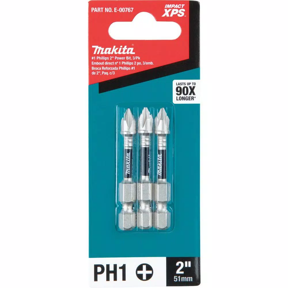 Makita ImpactXPS #1 Phillips 2 in. Power Bits, 3-Pack