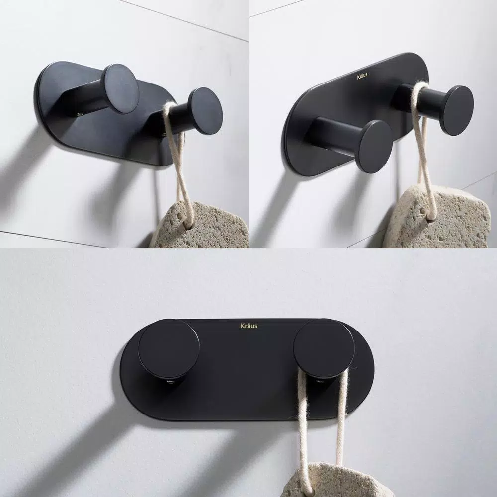 KRAUS Elie Double Robe and Towel Hook, Matte Black