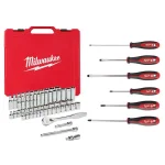 Milwaukee 62-Piece 3/8 in. Drive SAE/Metric Ratchet and Socket Set with 6-Piece Screwdriver Kit thumbnail 1