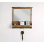 Kate and Laurel Stallard Rustic Brown Multi-Function Wall Mirror Memo Board with Hooks and Pockets thumbnail 1