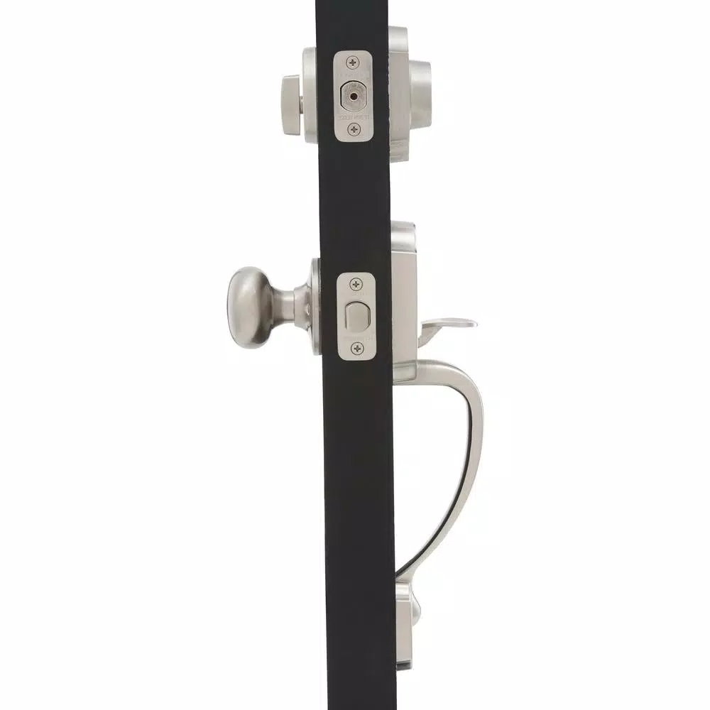 Design House Sussex Satin Nickel Entry Door Handleset with Cambridge Knob and Single Cylinder Deadbolt