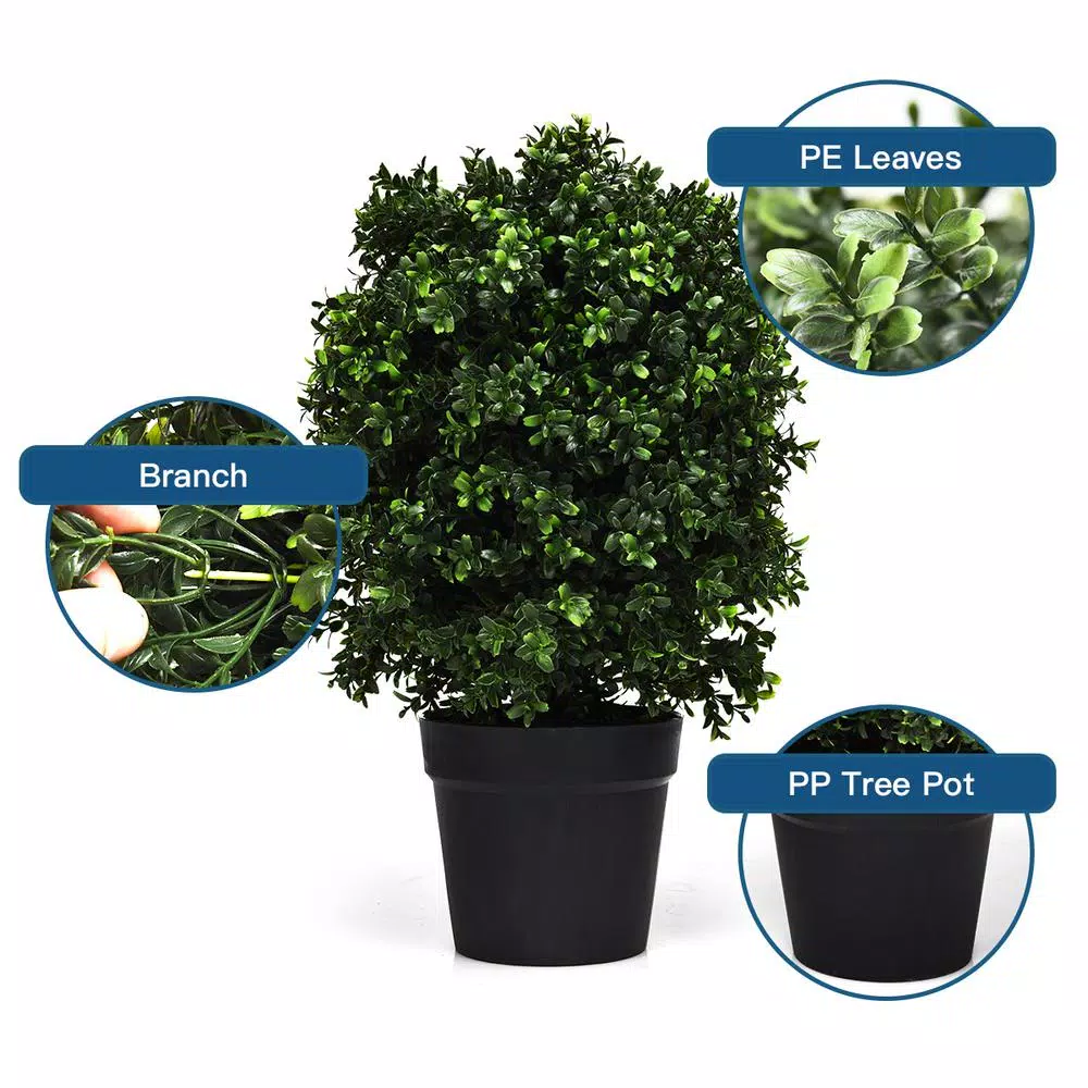 Costway 24 in. Artificial Boxwood Topiary Ball Tree Set of 2 - Indoor/Outdoor Faux Greenery