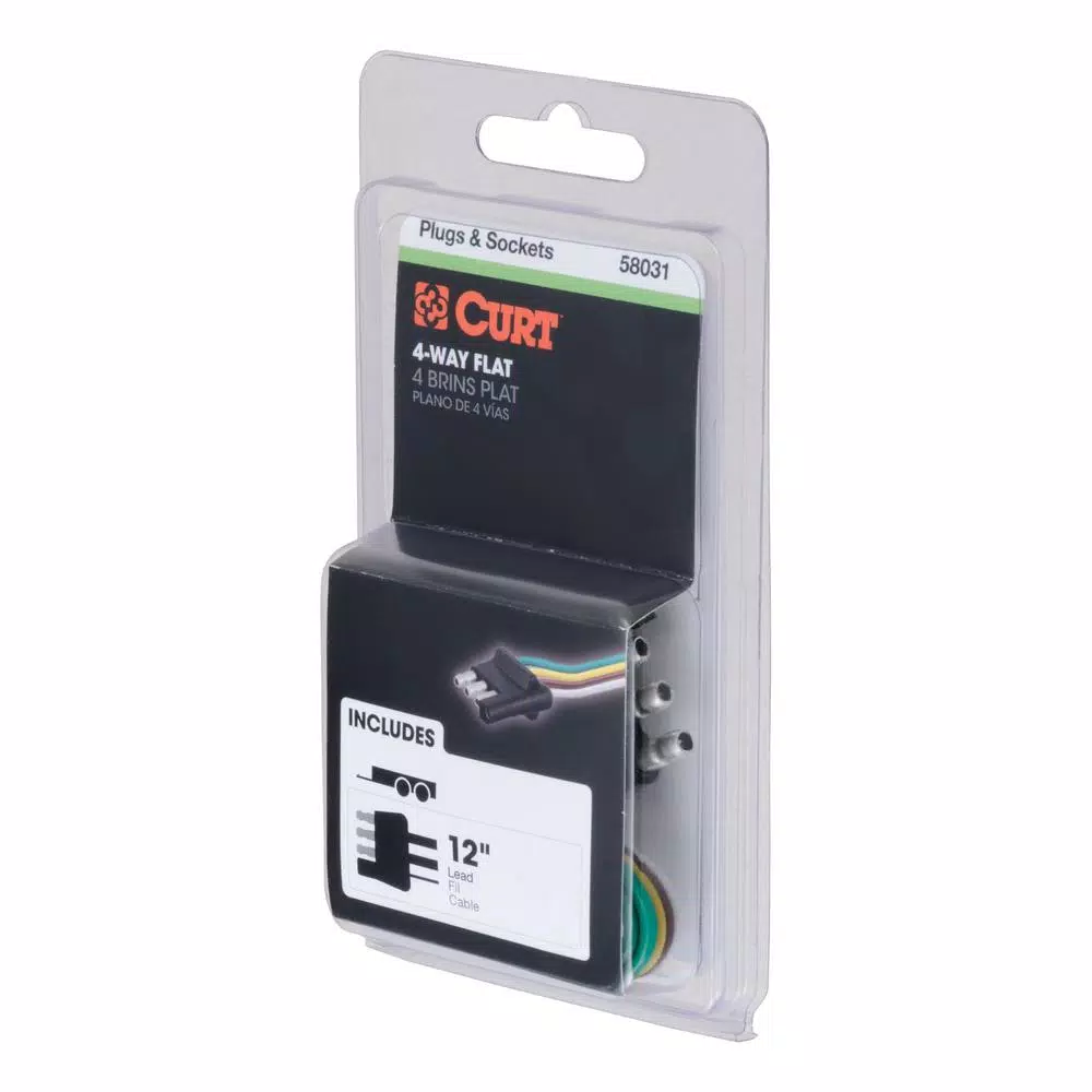 CURT 4-Way Flat Trailer Connector Plug with 12" Color-Coded Wires